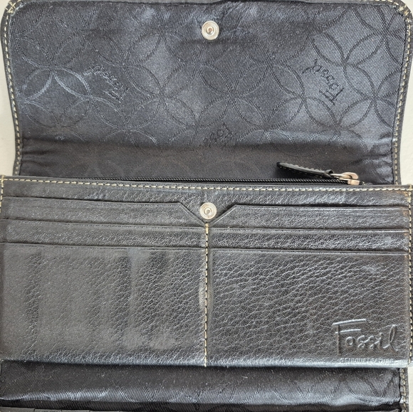 Fossil Vintage Blackburn Black Pebble Grain Leather Tri-Fold Wallet Multi-Slots - Picture 5 of 12